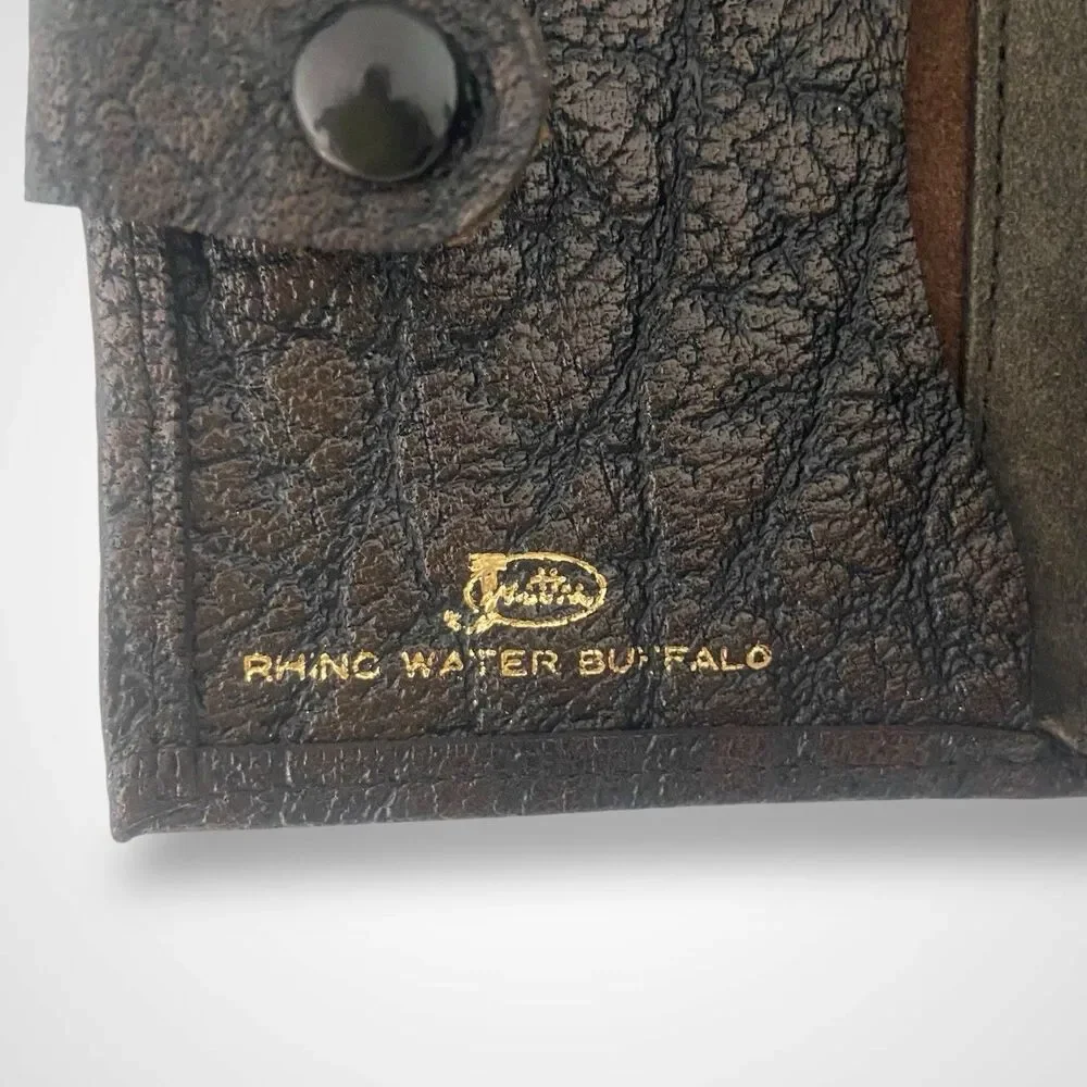Justin Rhino Water Buffalo Key Holder Wallet Brown Leather Vintage Handmade